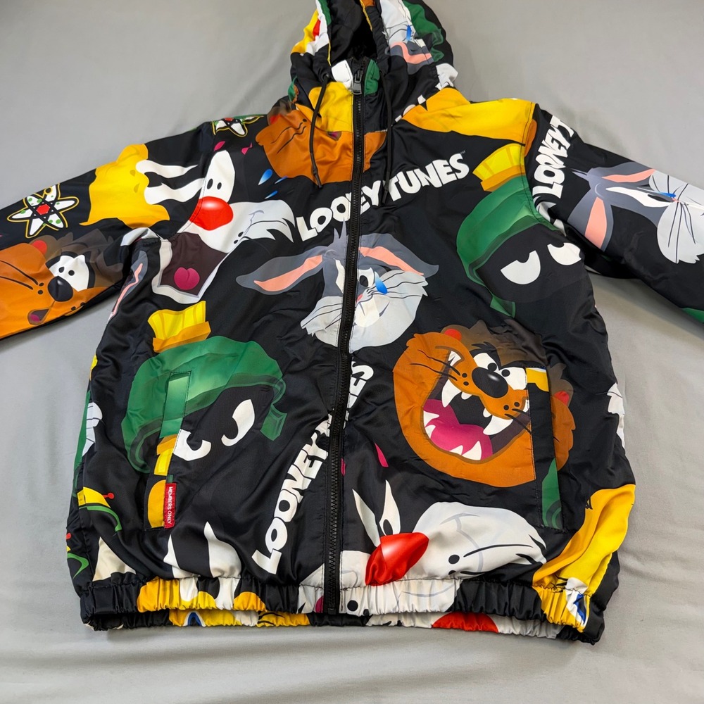 Members Only Looney Tunes Puffer Jacket Mens Larg MW090403 Bugs Bunny Taz Hooded